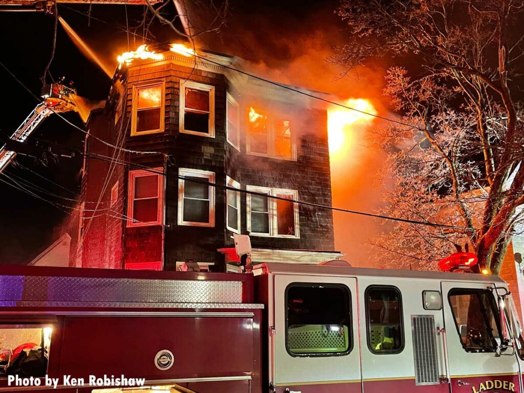 Firefighters operating at resident fire in Lynn, Massachusetts