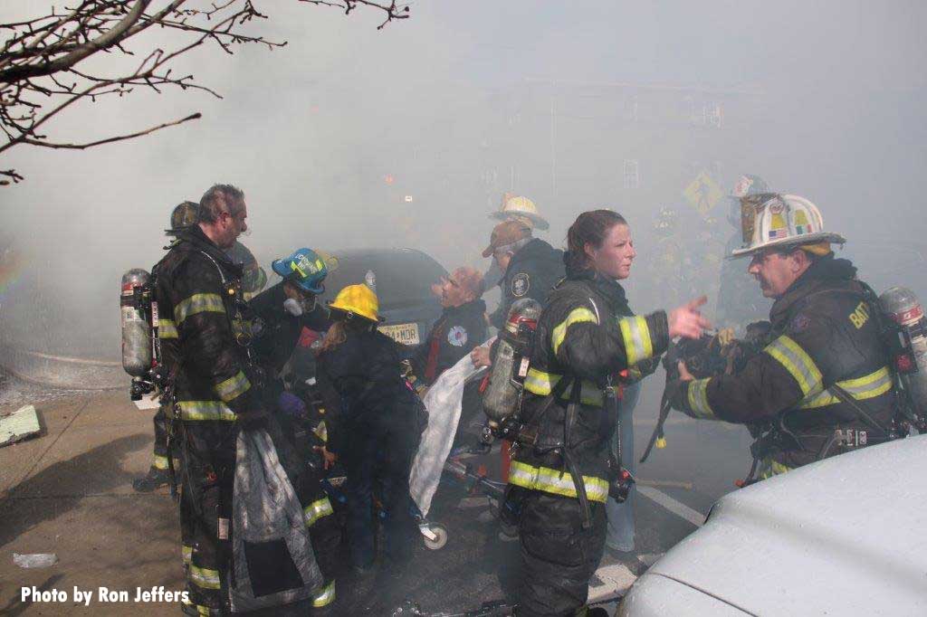 Firefighters on scene at a structure fire in Union City, New Jersey