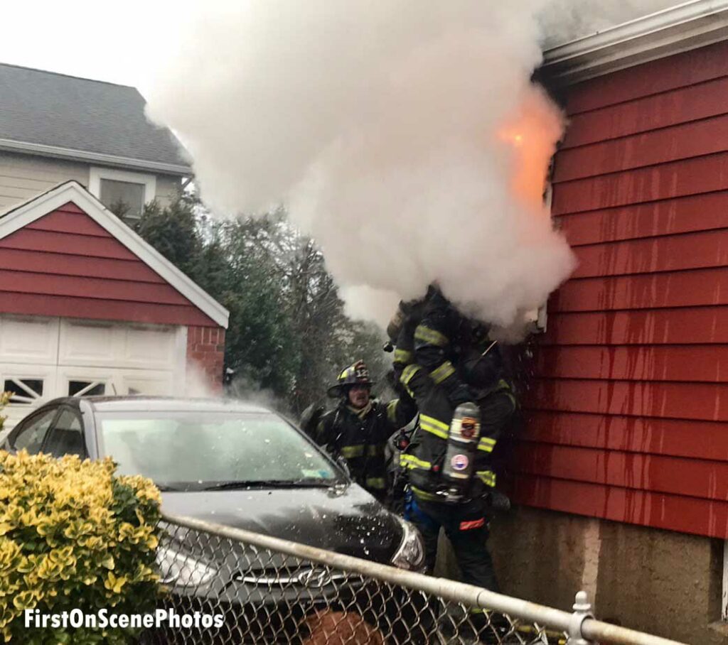 Firefighter makes hasty exit from window