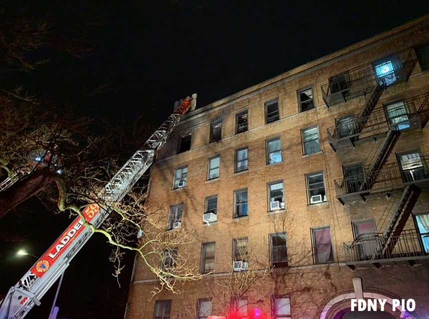 FDNY Ladder 59 at a four-alarm fire in the Bronx