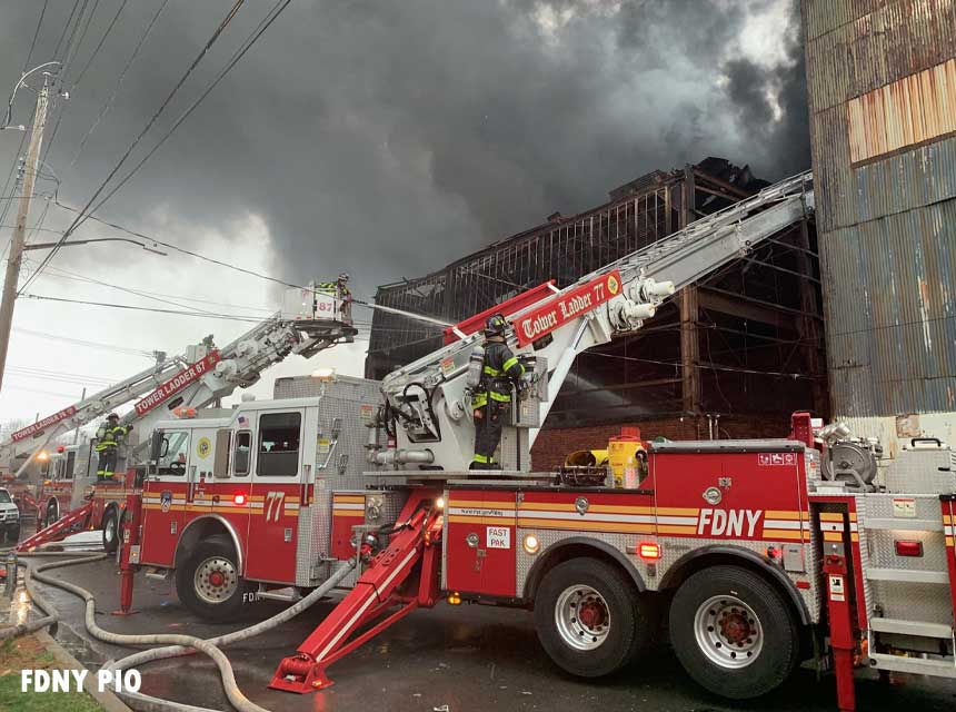 FDNY members at major Staten Island fire at warehouse