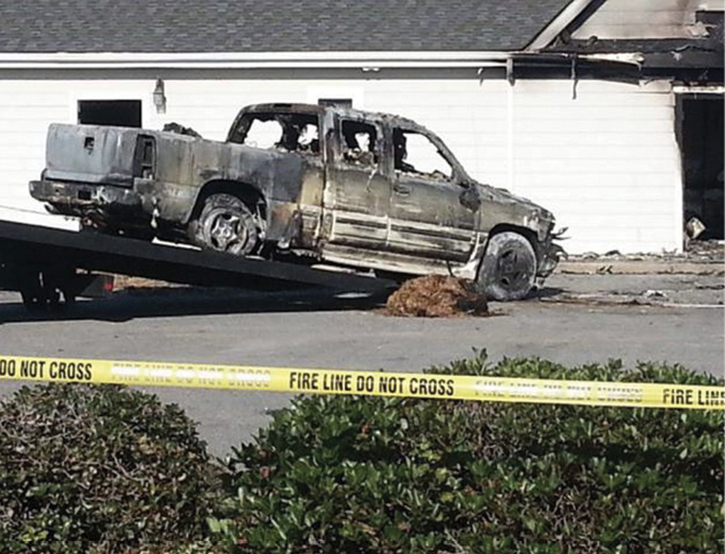 The vehicle was a late model Chevrolet Silverado, which was completely obscured on arrival. At this point, the event’s magnitude was still relatively unknown until fire crews were called to stand by while the explosive ordnance disposal robot removed ordnance.