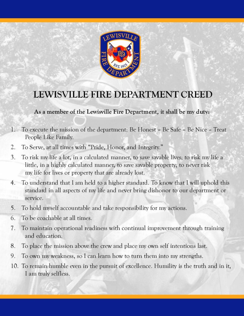 Lewisville Fire Department creed