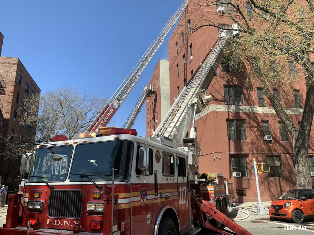 Multiple aerials in use at Queens fire