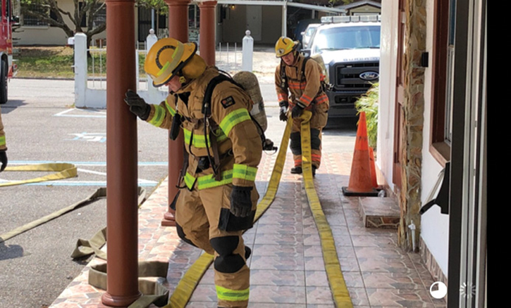 The church sanctuary allowed for simulation of a commercial structure; we were able to conduct multiple fire attacks using 2½-inch lines.