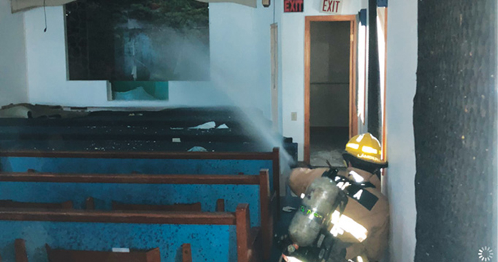 The church sanctuary allowed for simulation of a commercial structure; we were able to conduct multiple fire attacks using 2½-inch lines.