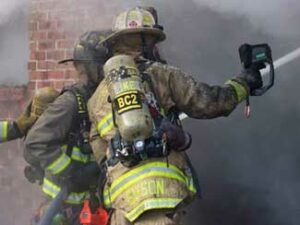 SCBA and bunker coat marking at a working fire