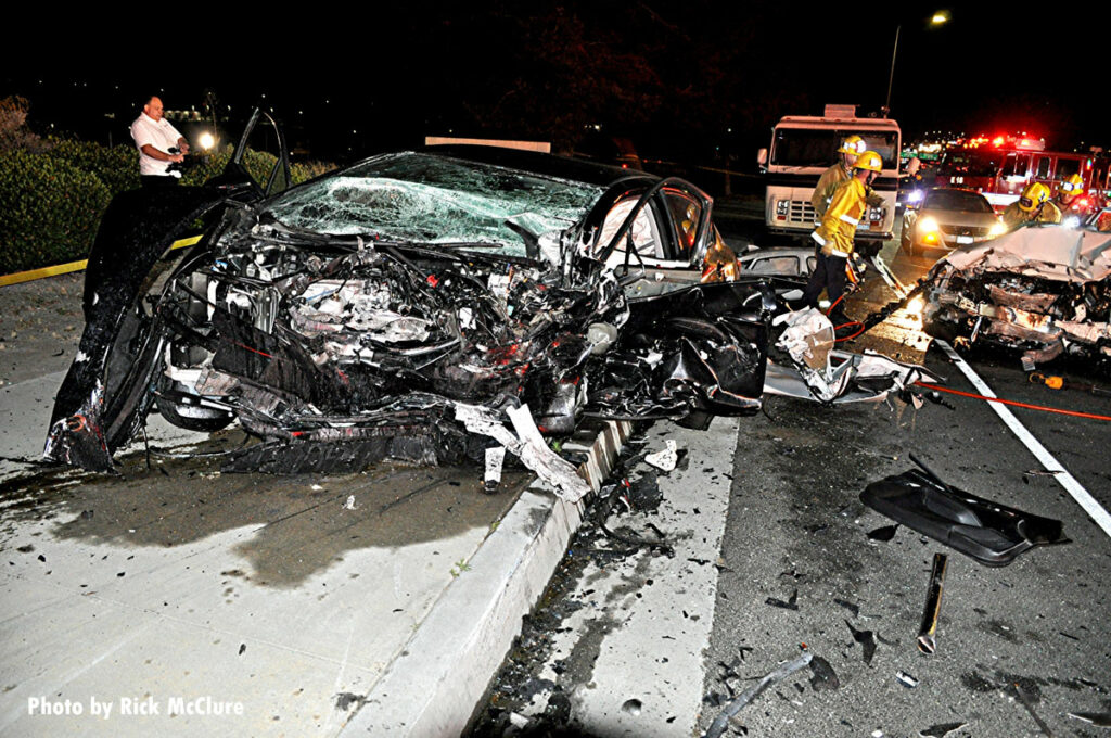 Damage at crash scene in Los Angeles