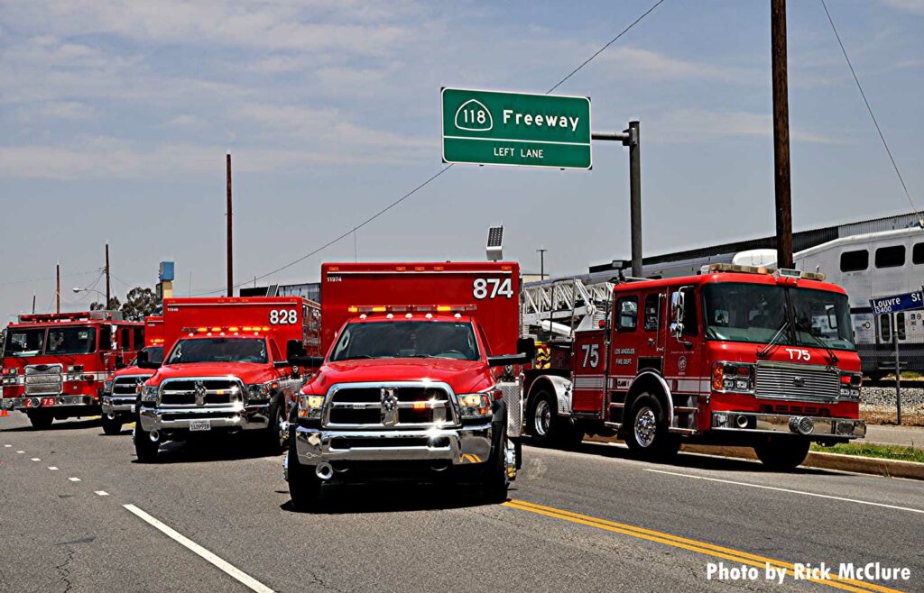 A LAFD rig along with multiple ambulances