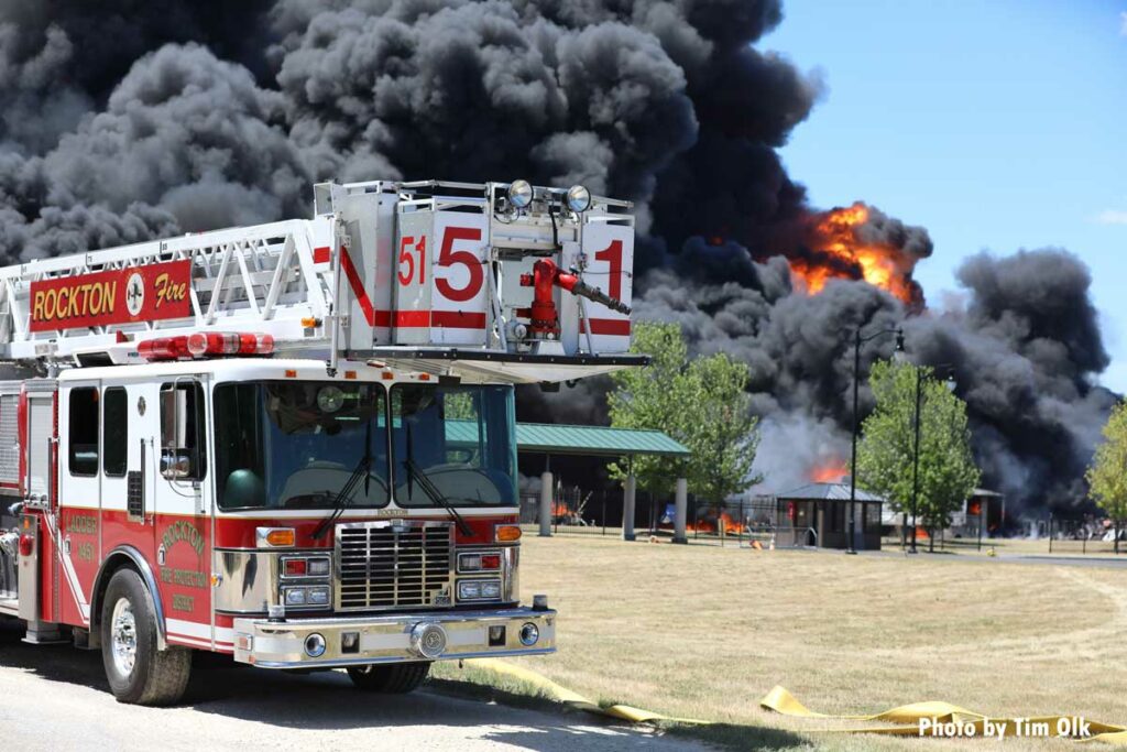 Rockton tower ladder at massive fire