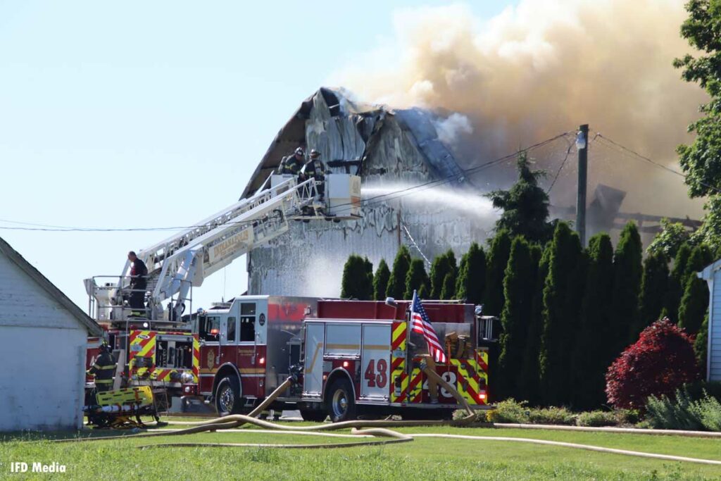 Indianapolis Fire Department crews at scene of barn fire