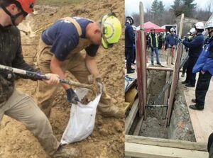 Firefighters training on trench rescue techniques