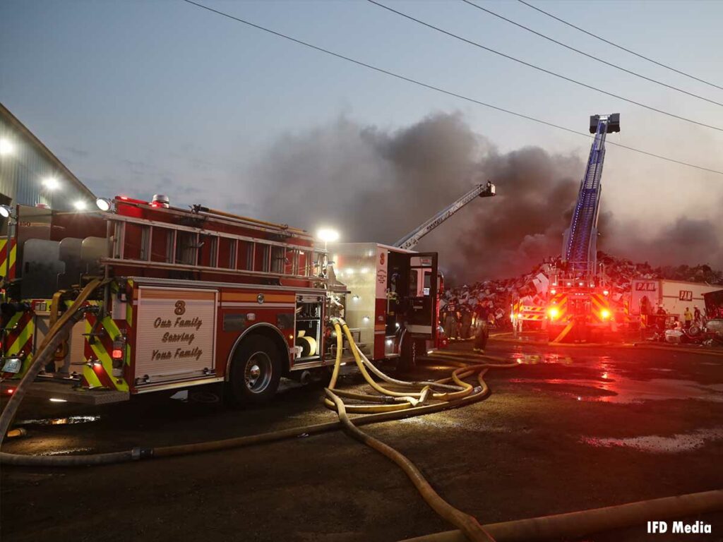 Tower ladders at Indianapolis scrap metal fire