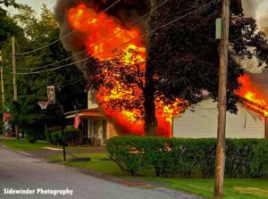 Flames from a fire in Latham, New York