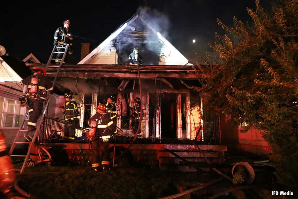 Firefighters operating at the structure fire in Indy