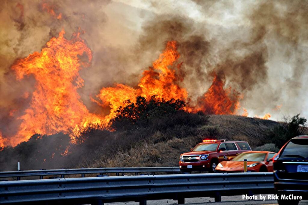 Route Fire burns near freeway in California