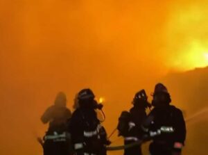 Firefighters at two-alarm recycling plant fire in North Las Vegas