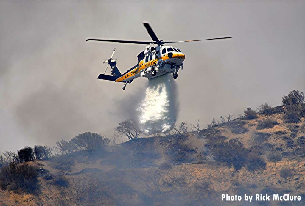 LAFD copter makes drop on fire