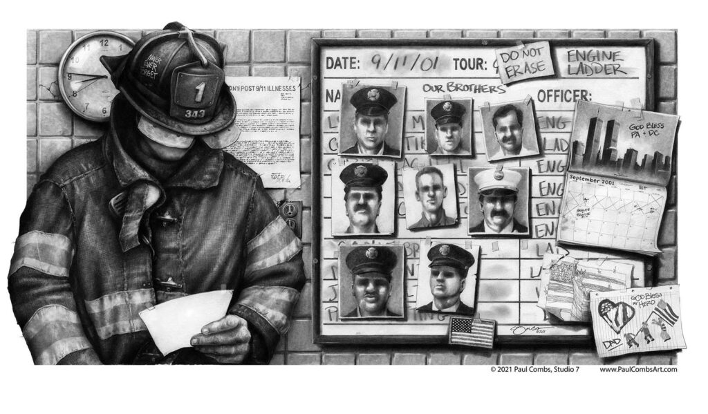 Firefighter remembering the fallen of 9/11