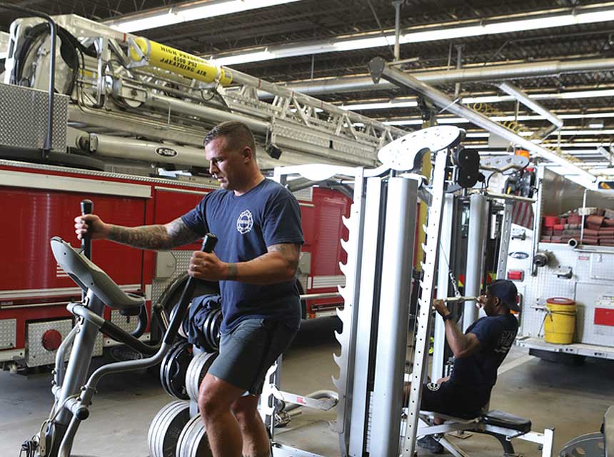 Firefighters working out