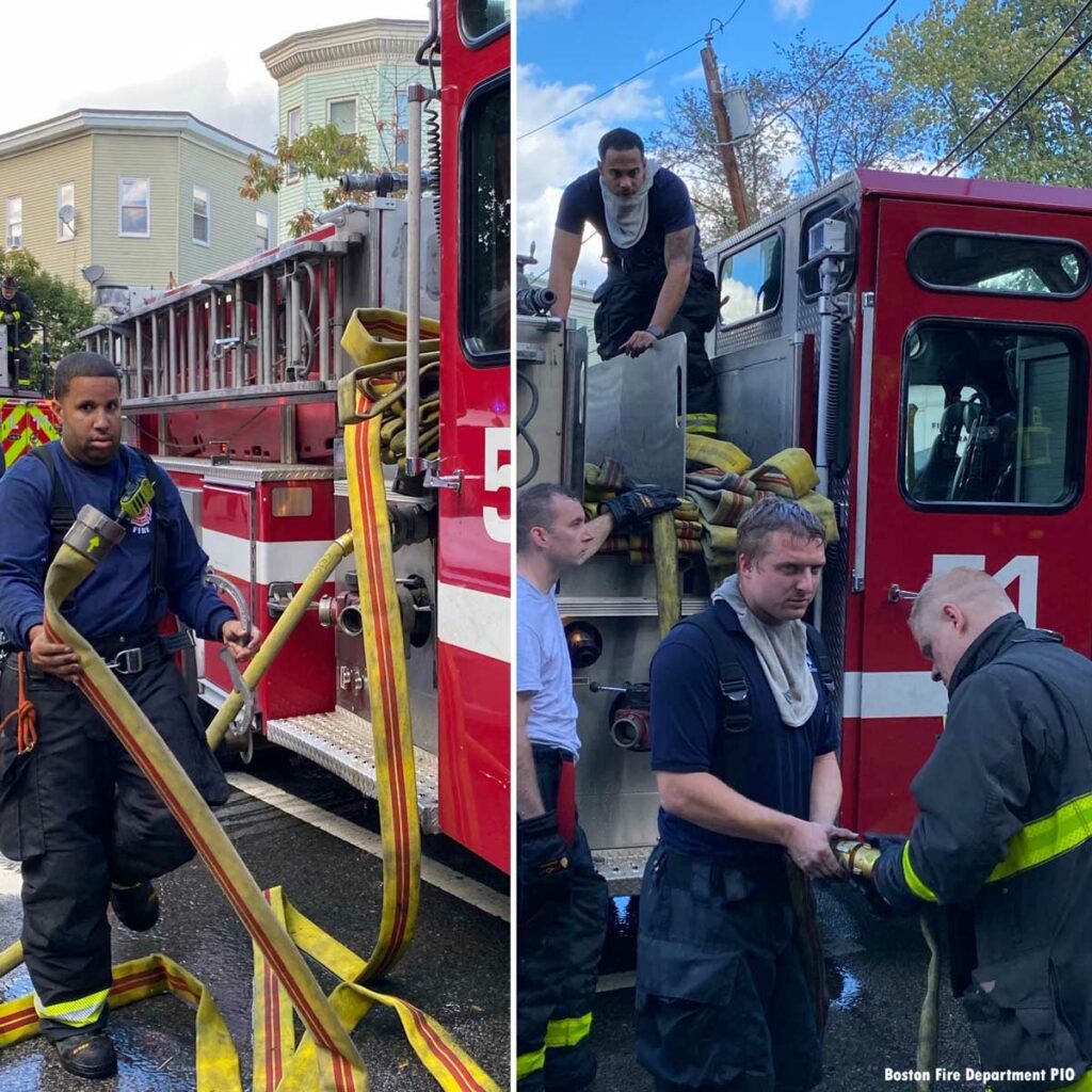 Firefighters take up hose after Boston fire