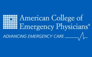 American College of Emergency Physicians logo on a blue background.