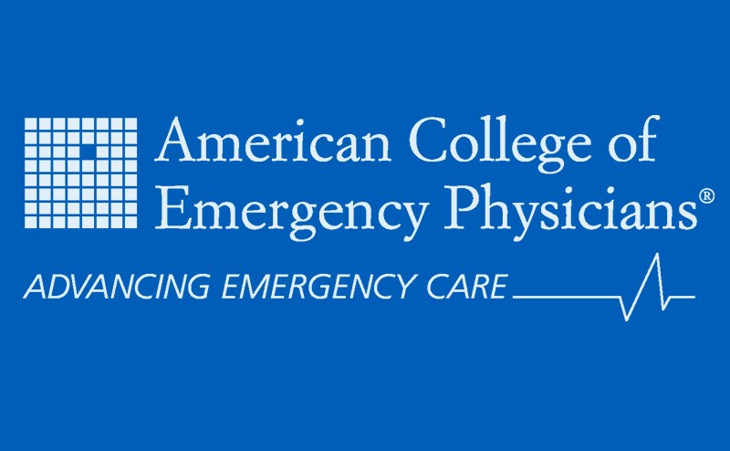 American College of Emergency Physicians logo on a blue background.