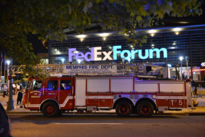 Fire alarm evacuation at basketball game