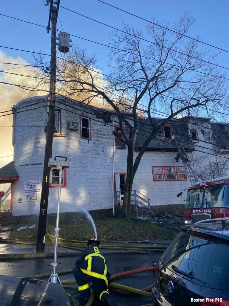 Flames and smoke at scene of eight-alarm Boston fire