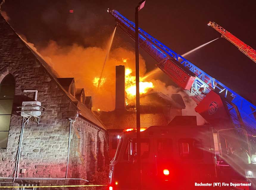 Rochester NY firefighters respond to a three-alarm fire at 300 block Jefferson Ave in December 2021