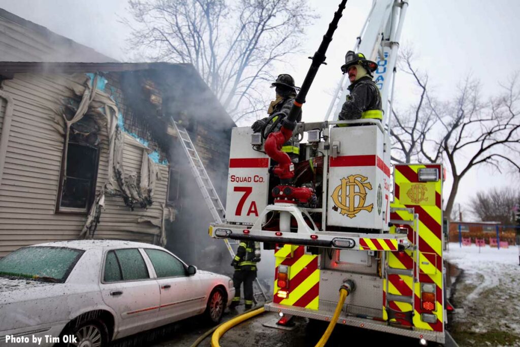 Tower ladder in use at fatal house fire in River Grove