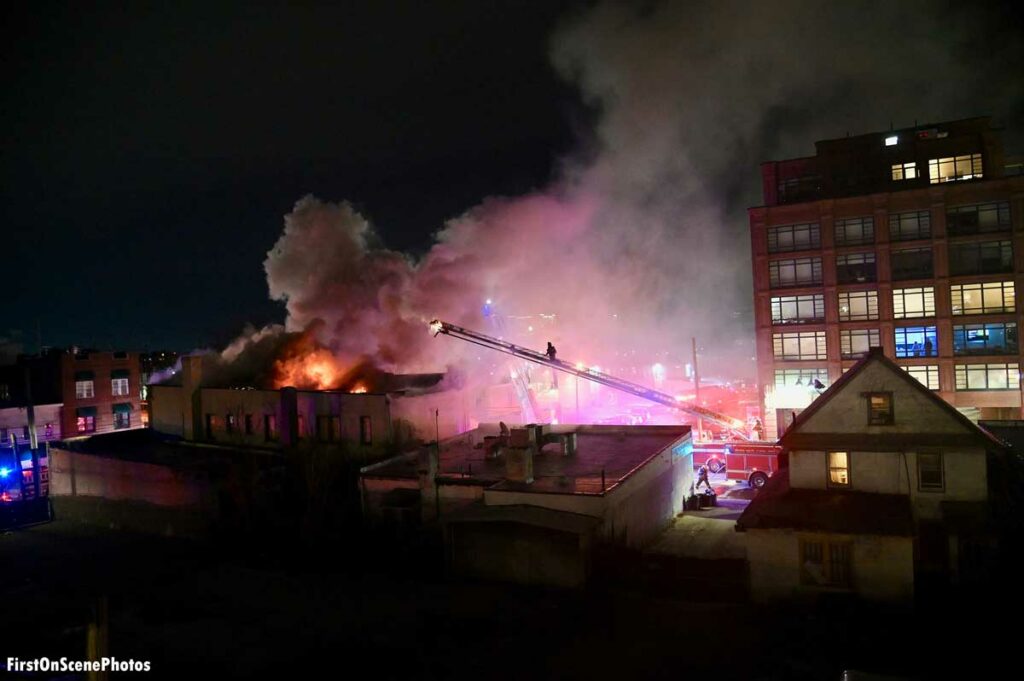 Commercial structure fire in Mineola, New York