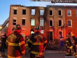 Baltimore City firefighters at scene of collapse that killed three firefighters