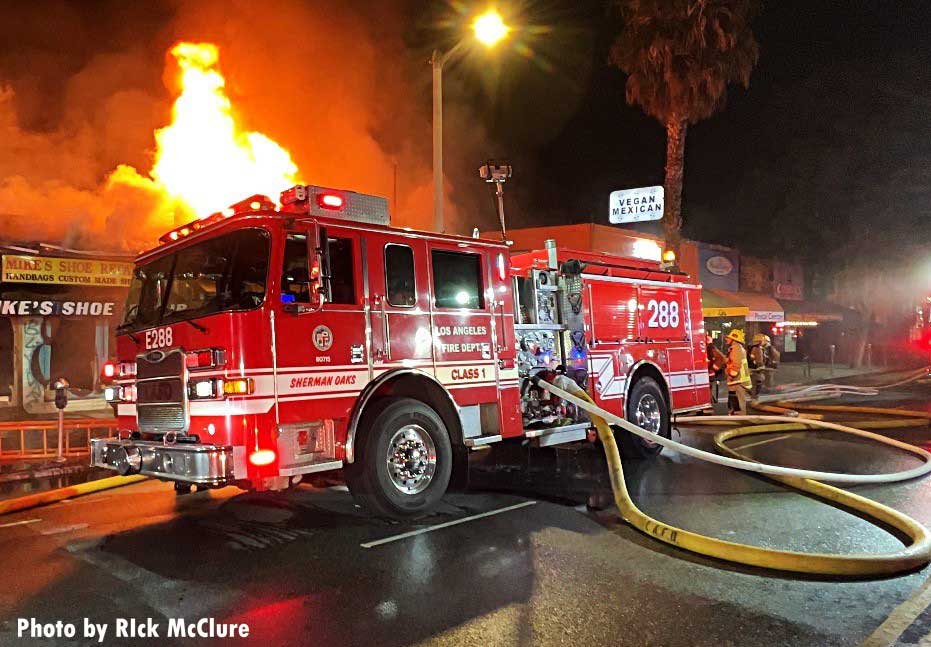 LAFD fire engine pumping at fire