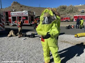 Firefighter in a hazmat suit