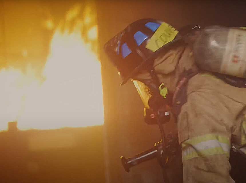 Miami-Dade firefighter during high-rise fire training