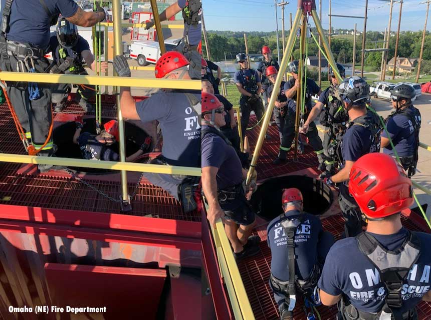 Omaha NE firefighters conduct confined space training.