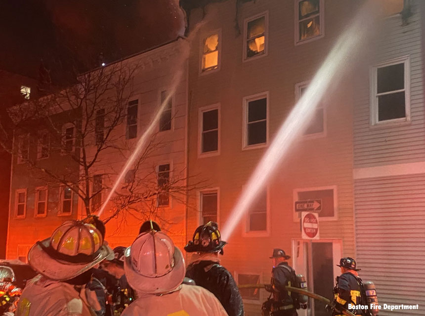 Fire chief officers and firefighters at six-alarm Boston fire