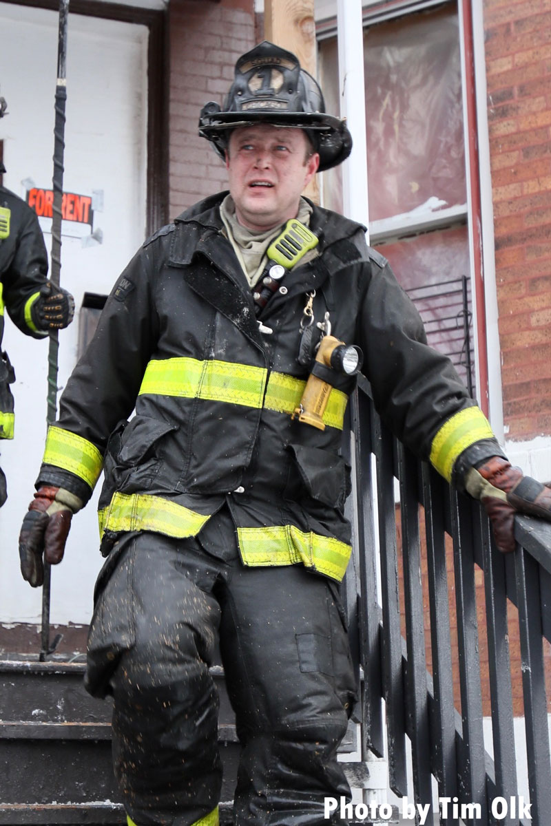 Chicago firefighter on exterior stairs