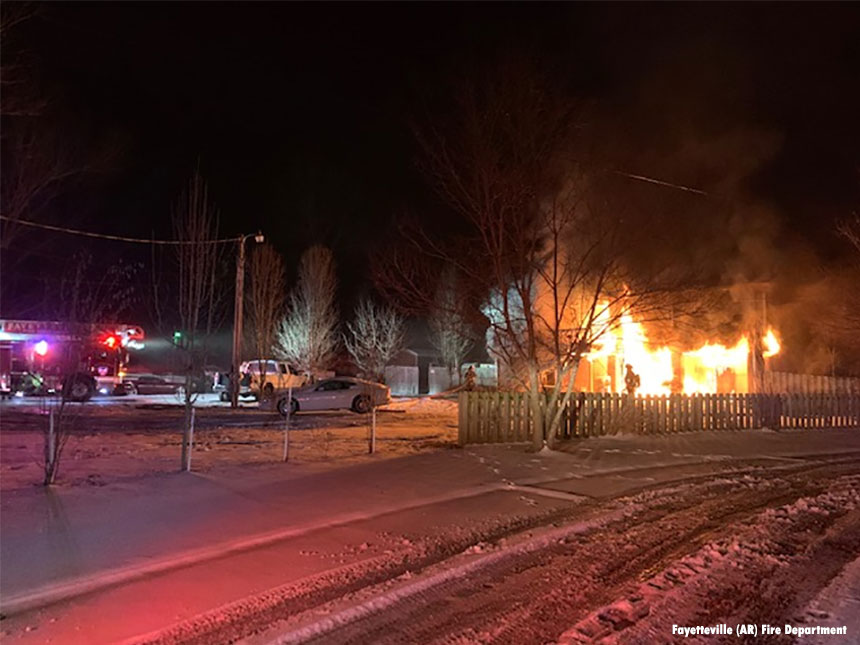 Fire units at Arkansas House fire, February 2022