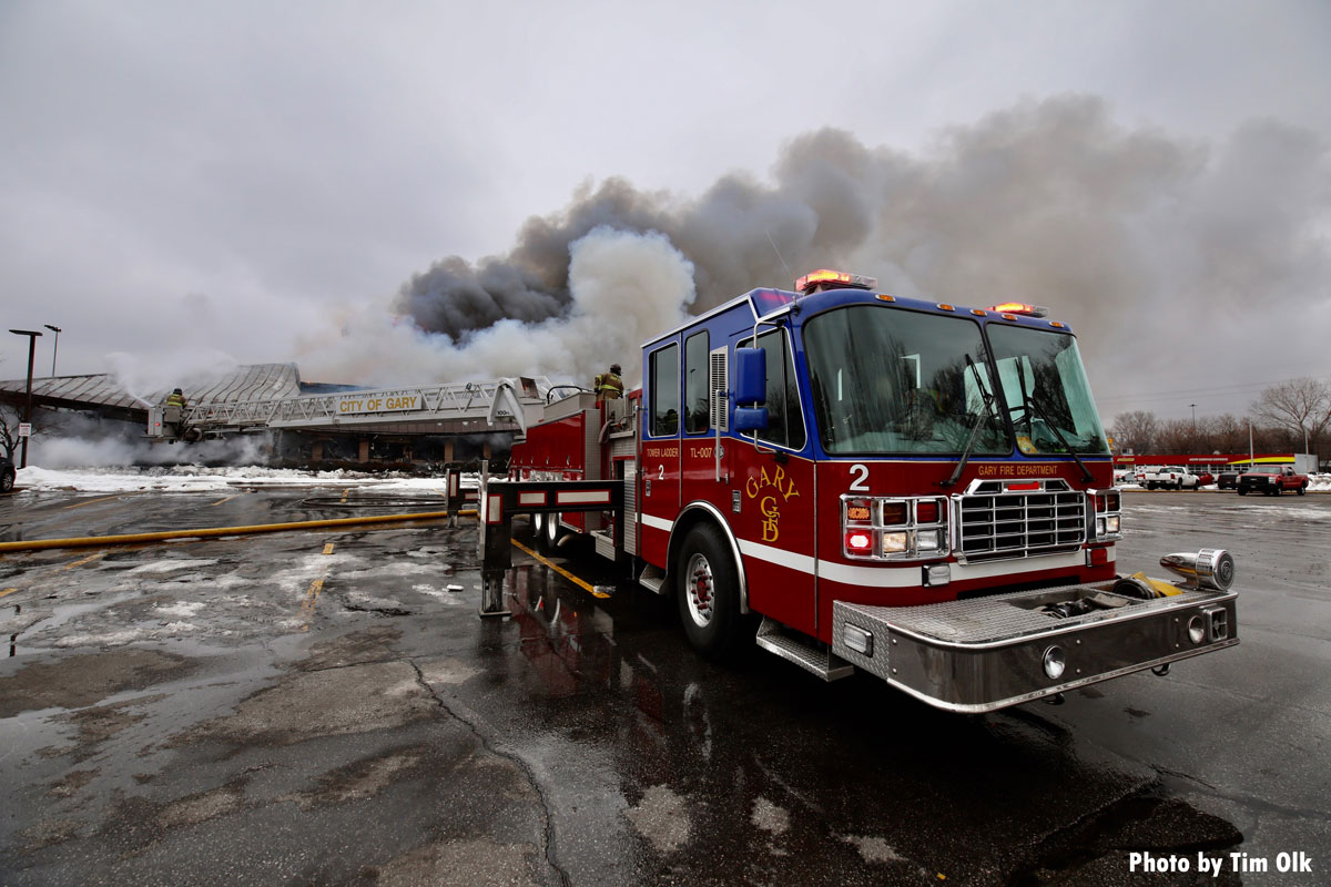 Gary IN Tower Ladder at truck stop fire