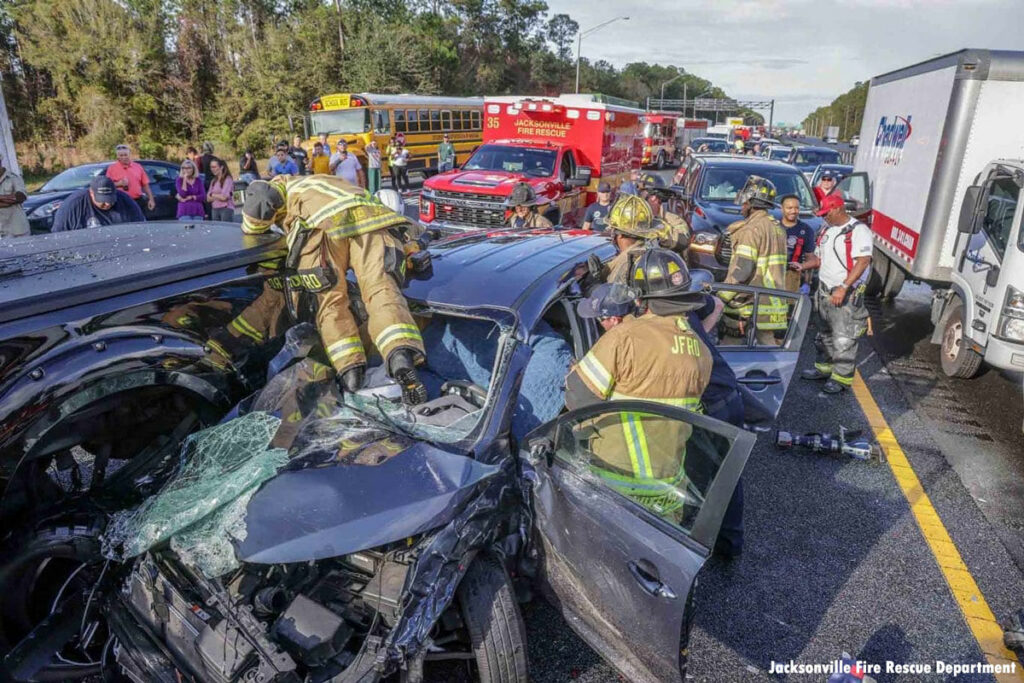 Jacksonville FL firefighters at major crash scene