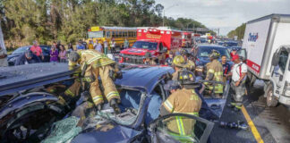 Jacksonville FL firefighters at major crash scene