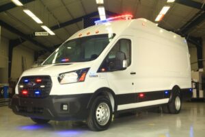 A photo of the electric ambulance, before it is painted.