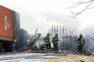 Firefighters at Pennsylvania pileup