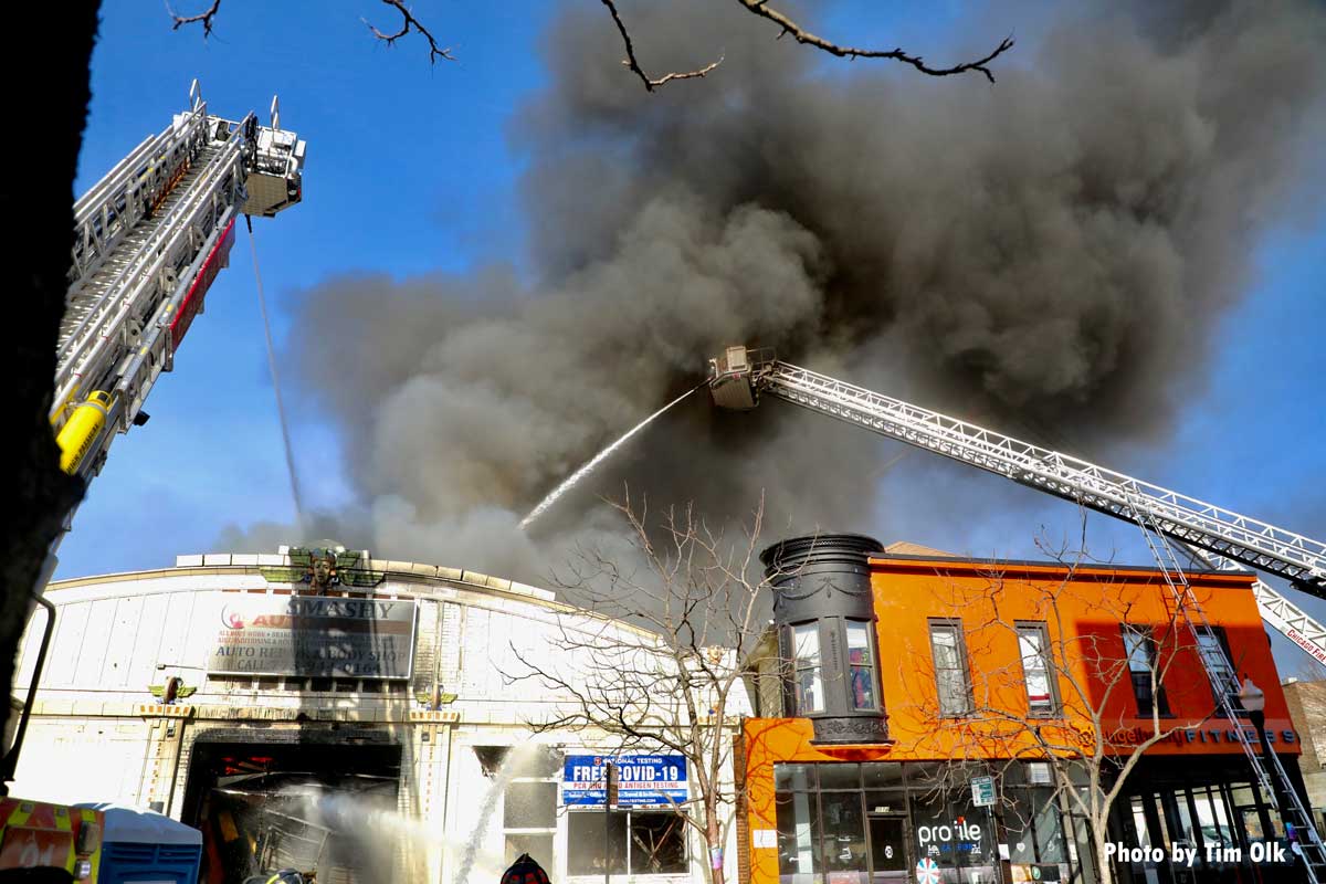 Black smoke shrouds Chicago tower ladder bucket