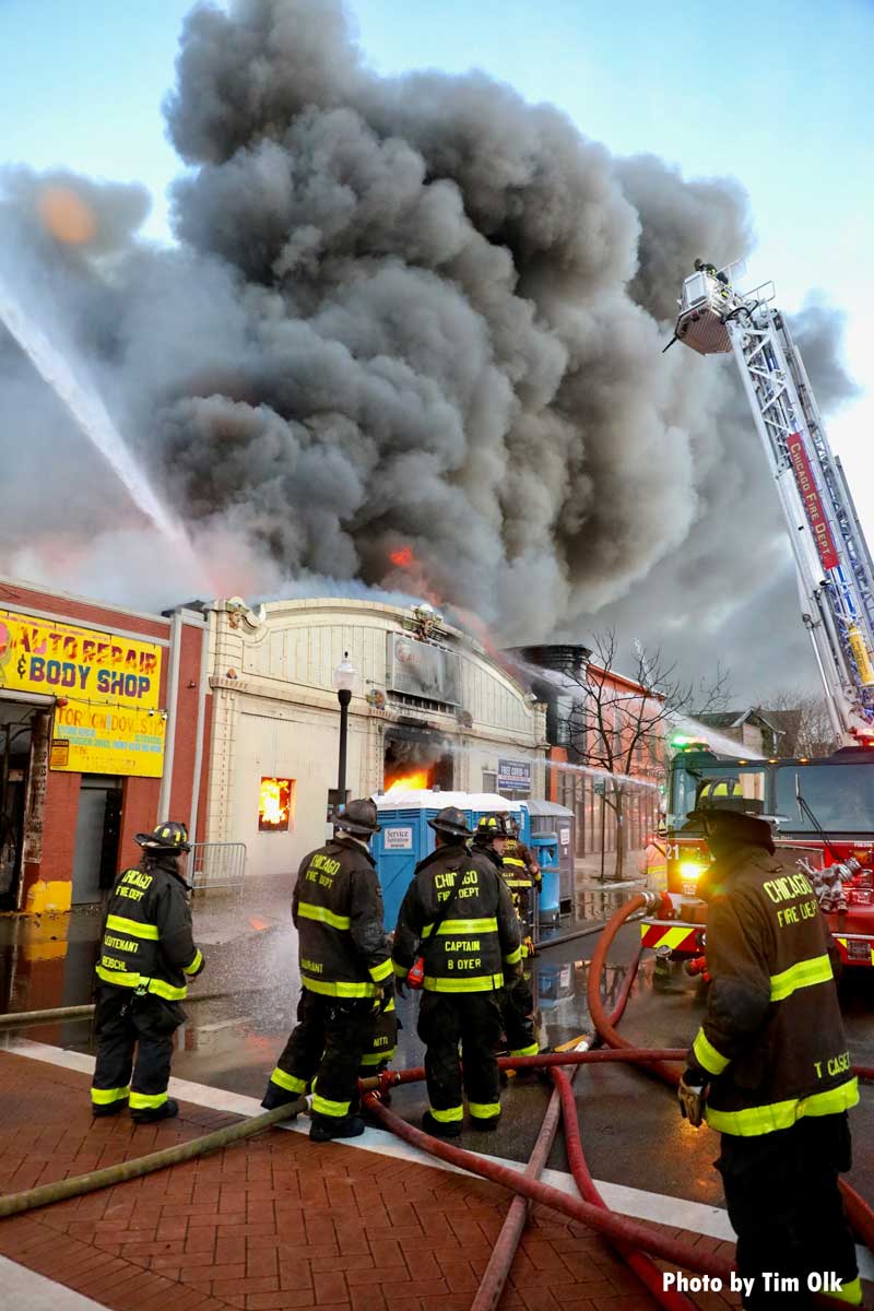 Smoke and flames billow from Chicago fire