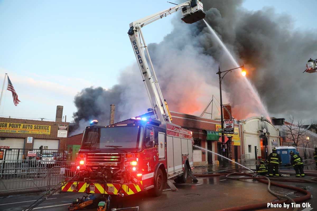 Chicago squad 1 with water flowing at fire