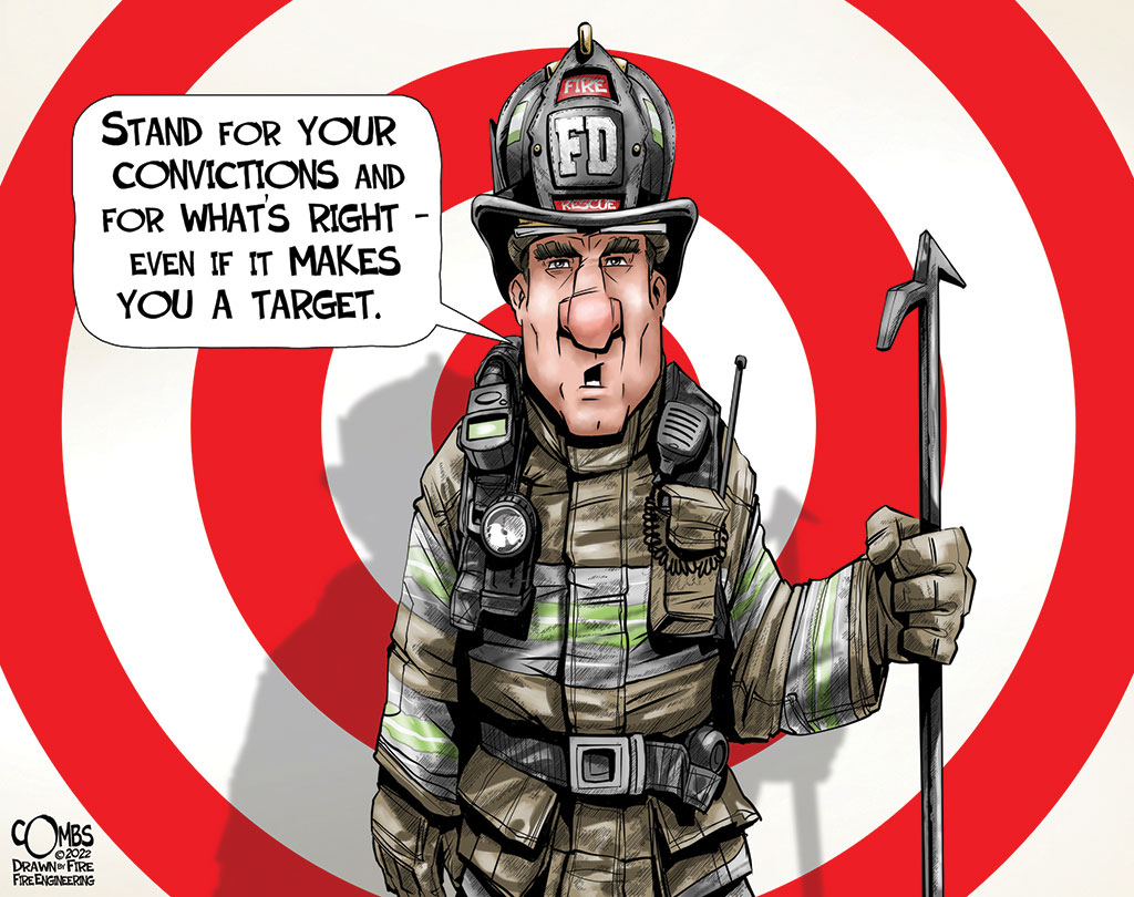 Firefighter with hook in bullseye