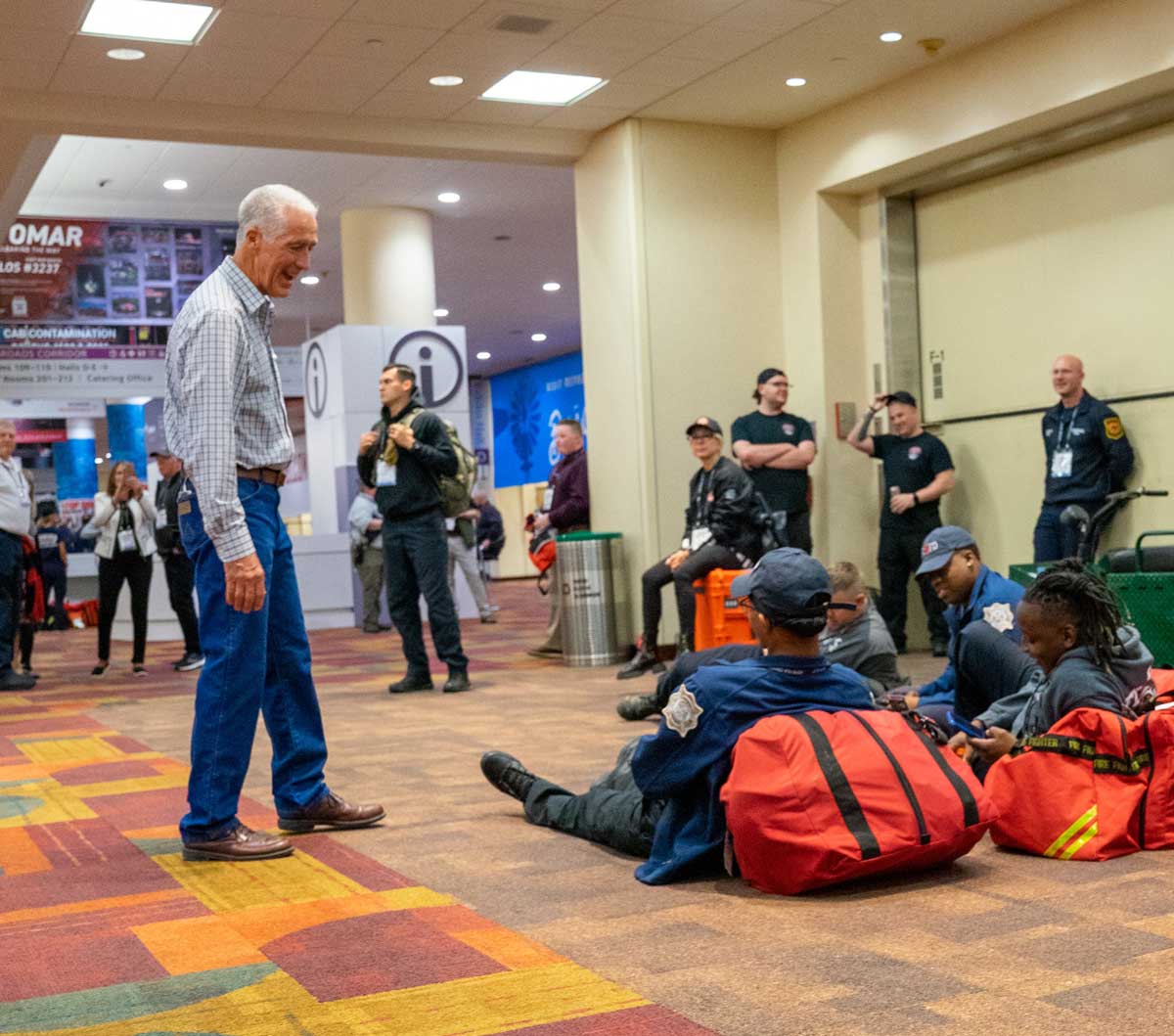 Bobby halton speaks to reclining firefighters